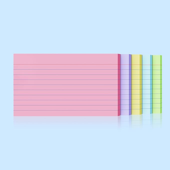 250 Count Index Cards 3x5 Inch 180gsm Heavy Weight Colored Flash Card (50 Sheets Each), Note Taking for Students, Teachers, Professionals, Study Note Cards for Office Home School