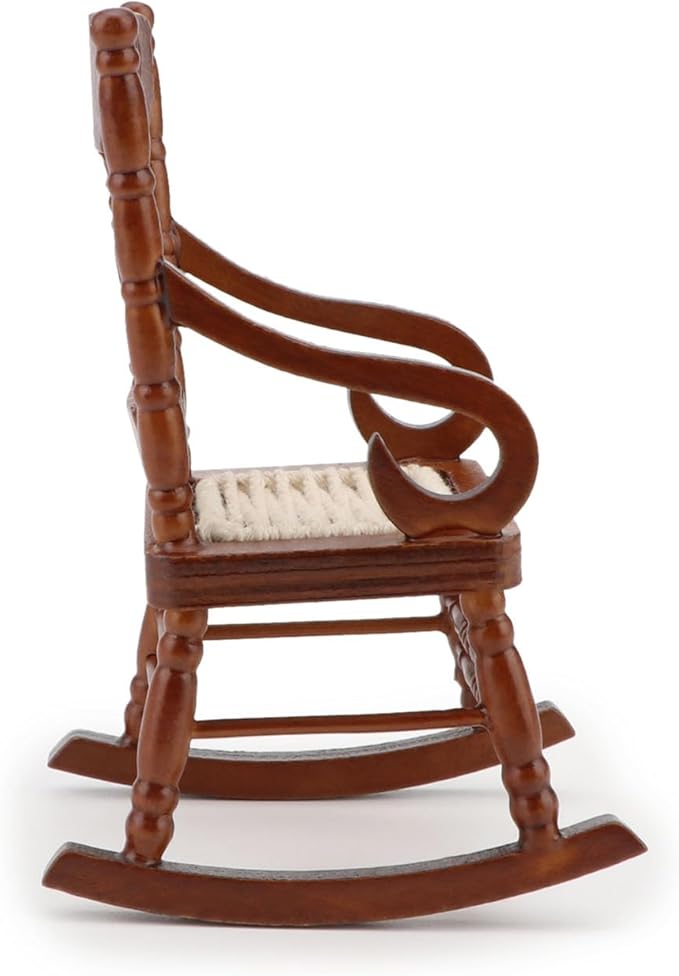 Dollhouse Miniature Rocking Chair 1:12 Scale Wooden Furniture Accessories Tiny Mini House Home Outdoor Cake Topper Decoration Model Living Room Scene Christmas Craft Displays (Brown)