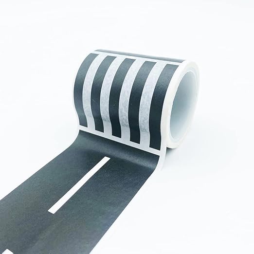 YUBX Highway Washi Tape Set 4 Rolls Black & White Decorative Masking Tapes for Arts, DIY Crafts, Journals, Planners, Scrapbook, Wrapping 50mm x 5m (2" x 16')