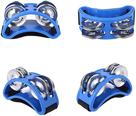 Musfunny Foot Tambourine Percussion Musical Instrument with Double Row Metal Jingle Bell for Guitar Foot Drum Set Accessory (Blue)