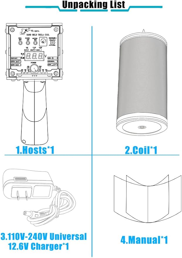 2025 Tesla Coil Handheld Gun,Plasma Coil Desktop Toy Science Education kit Mode Touchable Artificial Lightning Spark Gap Arc Generator Teaching Experiment Tool Teen boy Gifts(Portable Mode of Charger)