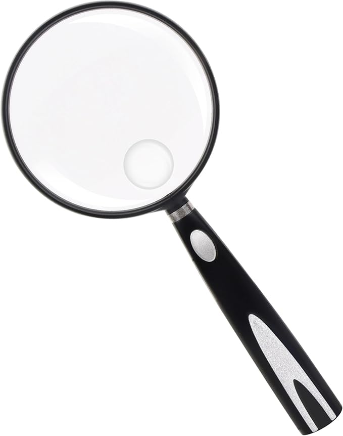 Feosky Handheld Reading Magnifier, 10X 30X Magnifier, 90mm Shatterproof Lens, Non-Slip Handle for Adults Close Work, Seniors Reading and Kids Nature Exploration, Hobby Observation(Silver)