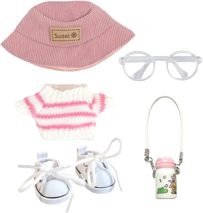 15cm & 17cm Doll Clothes Outfits Set - Premium Dress Up Bundle with Exquisite Accessories | Soft Fabric Fashion Doll Costume for 15-17cm Dolls (Pink Sweater-5)