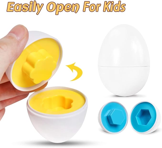 Matching Eggs Easter Egg Toy for Toddlers - Color & Shape Recognition Sorter Puzzle, Early Learning Educational Fine Motor Skill Montessori Geometric Gift for 1 2 3 Year Old Kids Boys Girls (12pcs)