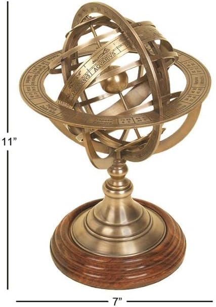 Vinatge Engraved Brass Tabletop Armillary Nautical Sphere Globe