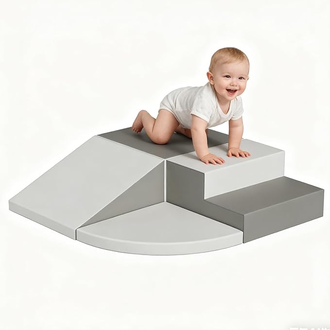 4-Piece Toddler Climbing Toys, Baby Soft Foam Climbing Blocks Set for Indoor Crawling Climbing and Sliding, Modular Play Structures 1-3 Years Old Climber Activity Playground