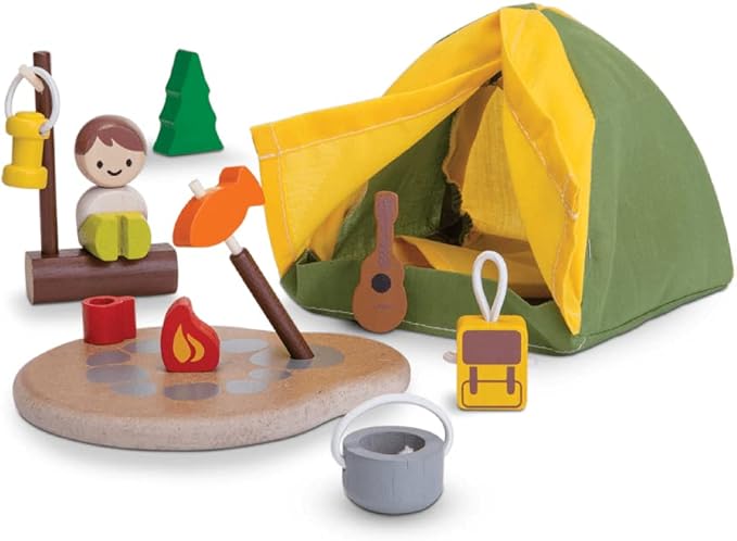 PlanToys Pretend Play Camping Set (6624) | Sustainably Made from Rubberwood and Non-Toxic Paints and Dyes