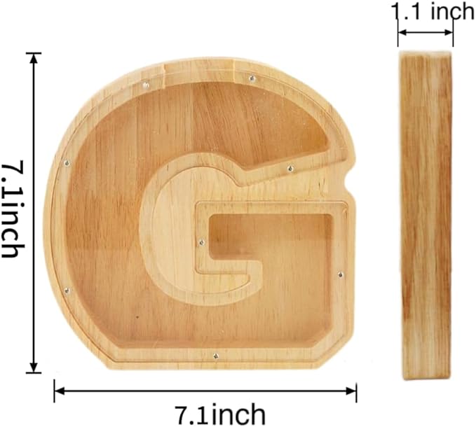 Twenty-six English Alphabet A-Z Letter Piggy Bank,Large-Capacity Transparent Wooden Alphabet Piggy Bank，Personalized Coin Savings Box, Name DIY Creative Purchase Combination.