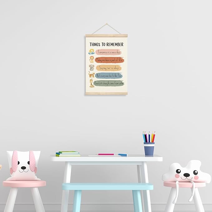 Geondos Inspirational Canvas Hanging Banner - Things to Remember, Motivational Quotes Posters for Kids Girls Boys, Uplifting Encouragement Gift, Safari Animal Wall Decor for Playroom Kids Bedroom