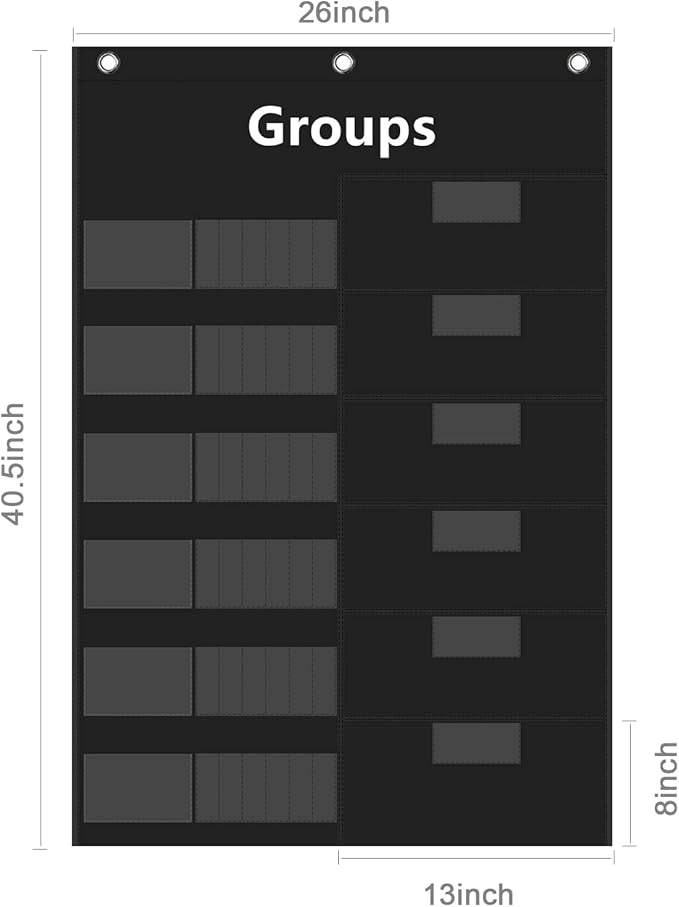 REGELETO Small Group Management Pocket Chart with 96 Cards Classroom Jobs Chart Small Group Organizer and on Task for School Teacher Elementary Preschool Learning Supplies (Black)