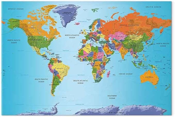 artgeist Canvas Wall Art Print World Map 35x24 in - 1pcs Picture with Acoustic Foam Sound Print Artwork Room Acoustics Soundproofing World Travel Map k-A-0104-b-d