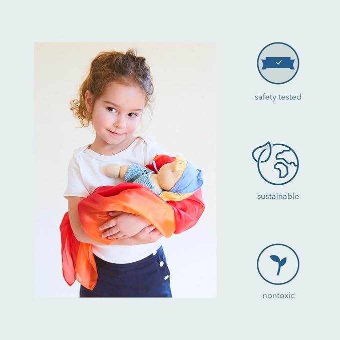 Sarah's Silks Enchanted Playsilk, 100% Silk Scarves for Kids and Toddlers, Sensory Toys | Bright Square Scarves, Montessori Waldorf Toys for Imaginative and Pretend Play - Fire