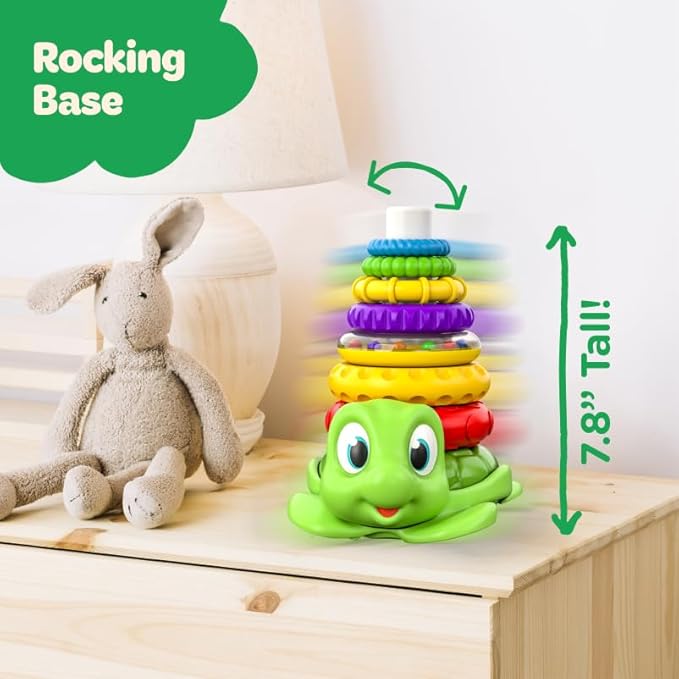 Move2Play Stacking Toy, Includes 7 Unique Rings, Montessori Development, Baby Toy, Gift for 1 Year Old Boys & Girls, Ages 0-6+, 9, 10, 12, 18+ Months (Turtle Stacker)