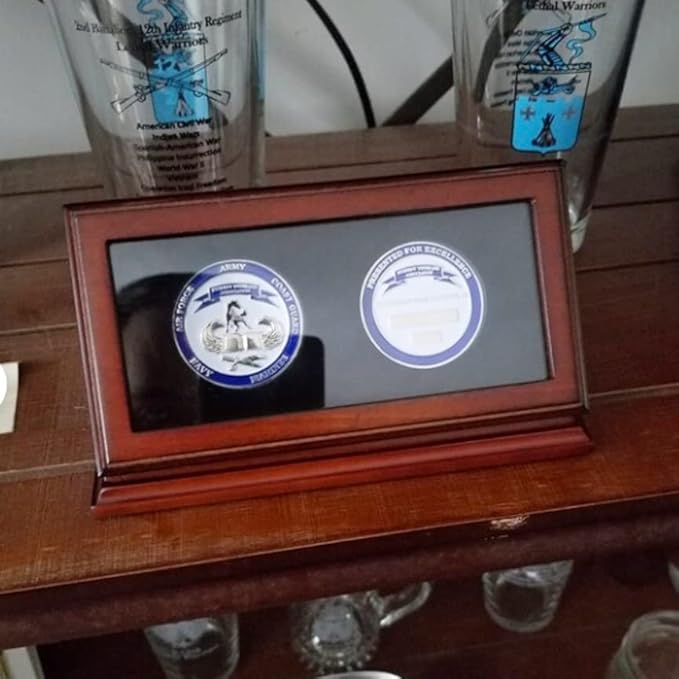 Challenge Coin Display Case 1.5-1.75 Inch 38-44.5 mm Coin Holder 1 Slot (Walnut, 2 Slots)