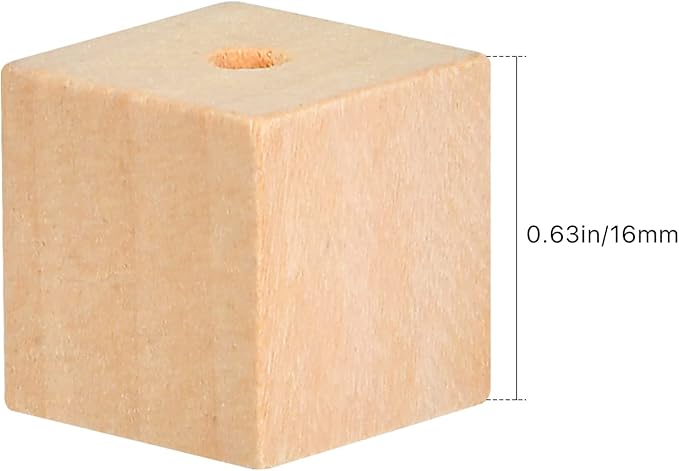 Supkiir Wood Craft Cubes, 100PCS Small Wooden Holes Craft Blocks, Unfinished, 0.63"-16mm Cubic