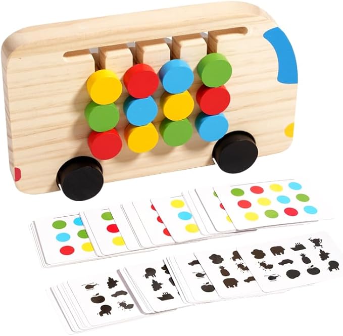 Montessori Toys Slide Puzzle for Kids | Double-Sided Matching Game & Logic Puzzles | Travel Toys for Toddlers with 96 Challenges (Color & Animal Cards)
