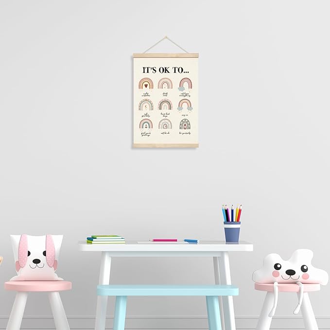 Inspirational Poster Hanger Frame, Mental Health Wall Art, It's Okay to Make Mistakes Banner, Motivational Quote Hanging Canvas Pictures Prints, Wall Decor for Classroom Therapy Counselor Office