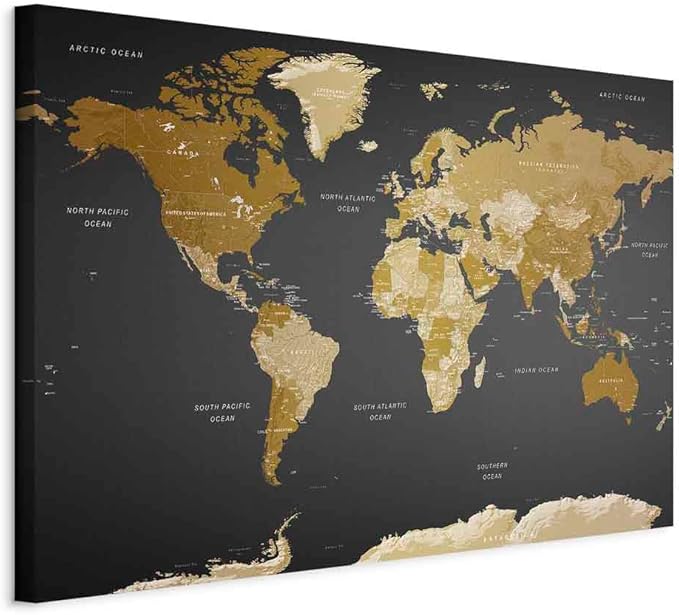 artgeist Acoustic Canvas Wall Art Print World Map 35x24 in - 1pcs Picture with Acoustic Foam Sound Print Artwork Room Acoustics Soundproofing World Travel Map k-A-0104-b-c