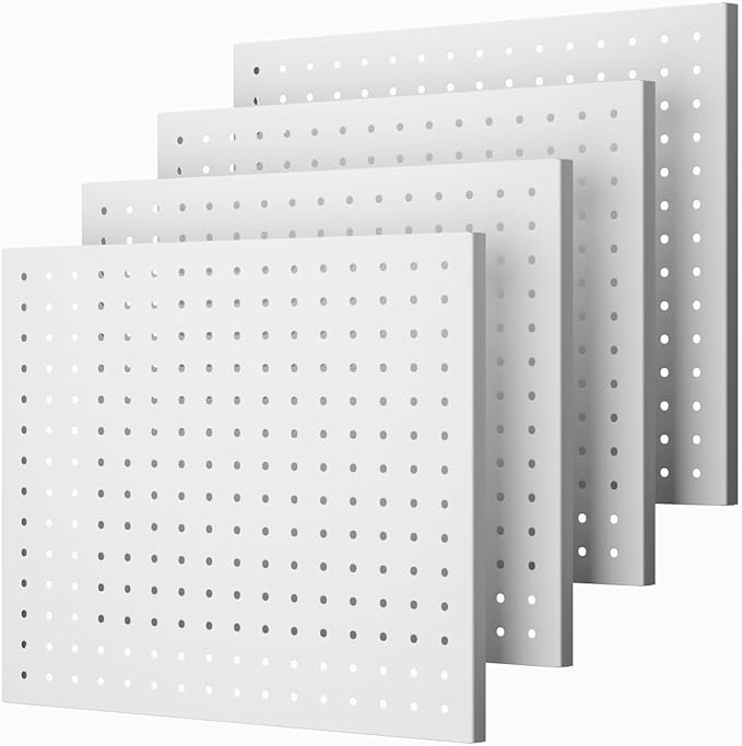 Peg Board,4 Pack Metal Peg Board Panels,White PegBoard Wall Organizer,16"x12" Small Tool Pegboard for Walls,Tools,Garage,Office,Kitchen