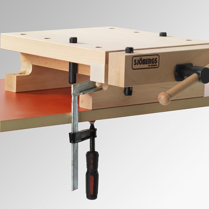 Sjöbergs Smart Workstation Pro Vise, 1-5/8" Thick Beech Top, Mini Workbench, Cork Jaw Cushions, Portable Hardwood Clamp for Woodworking, 20-7/8" X 14-3/8" Bench Surface, SJO-66690K