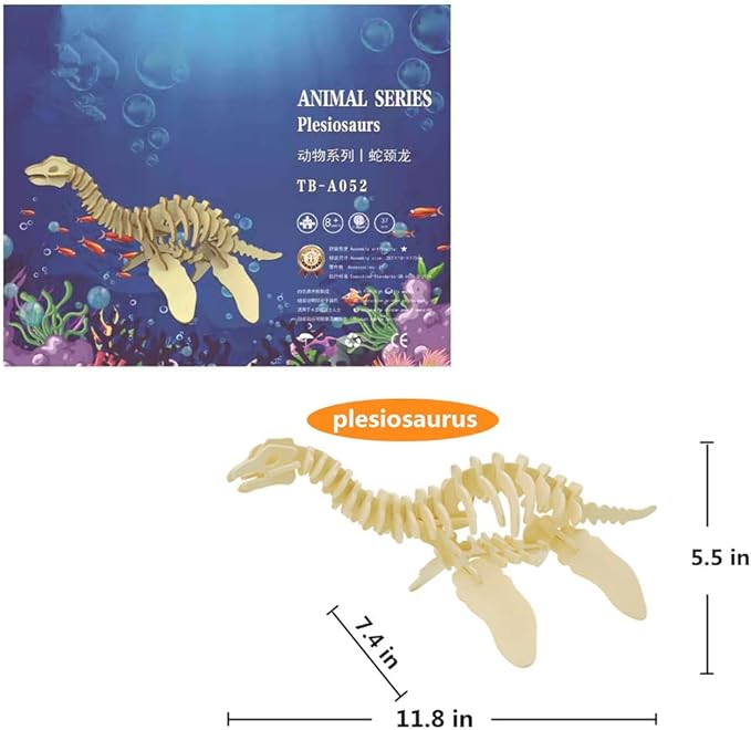 3D Wooden Crafts Puzzle - 3 Piece Set Wood Dinosaur Skeleton Model Puzzle,Wooden Assembly 3D Puzzle Toys,STEM DIY Brain Teaser Puzzle