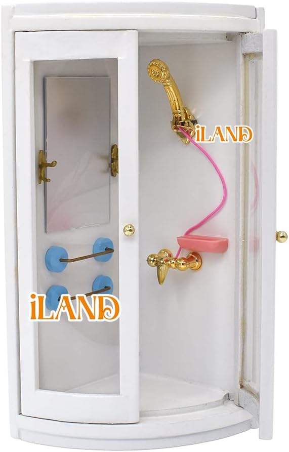 iLAND Dollhouse Furniture and Accessories 1/12 Scale of Dollhouse Bathroom Set incl Ceramic Dollhouse Toilet & Bathtub & Wooden Bathroom Cabinet with Sink (Modern 7pcs)