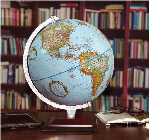 Replogle Aragon Globe, 12" Desktop World Globe, Raised Relief, Up-to-date Cartography, Smart Intelli-enabled World Map, Made in the USA, Blue