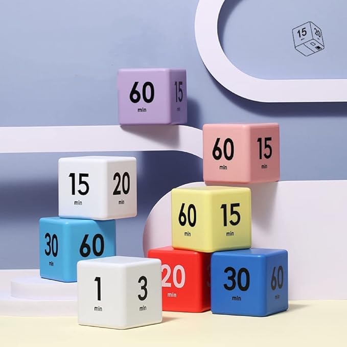 Feilifan Cube Timer - Kids ADHD Productivity Workout Flip Timer for StudyTime Management, 15, 20, 30, 60 Minutes, Pink