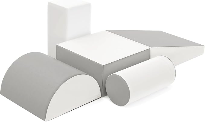 5-Piece Climb and Crawl Activity Play Set, Soft Foam Climbing Blocks for Toddlers with Wipe-Clean PU Leather, Anti-Slip Climbing Toys for Toddlers Inside for All-Around Development, Gray & White