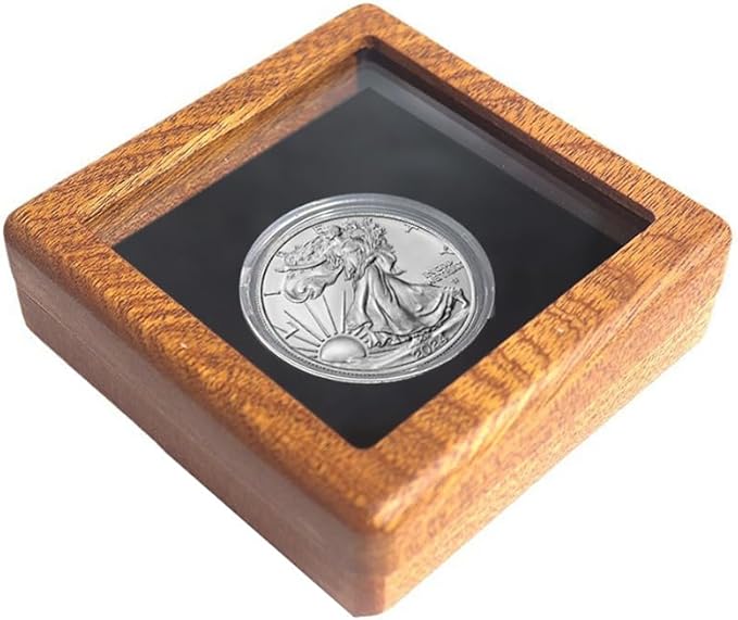 Challenge Coin Display Case Silver Dollar Coin Holder 1.8" in Single Coin Display Case Wood Coins Storage Box Coins for Collectors