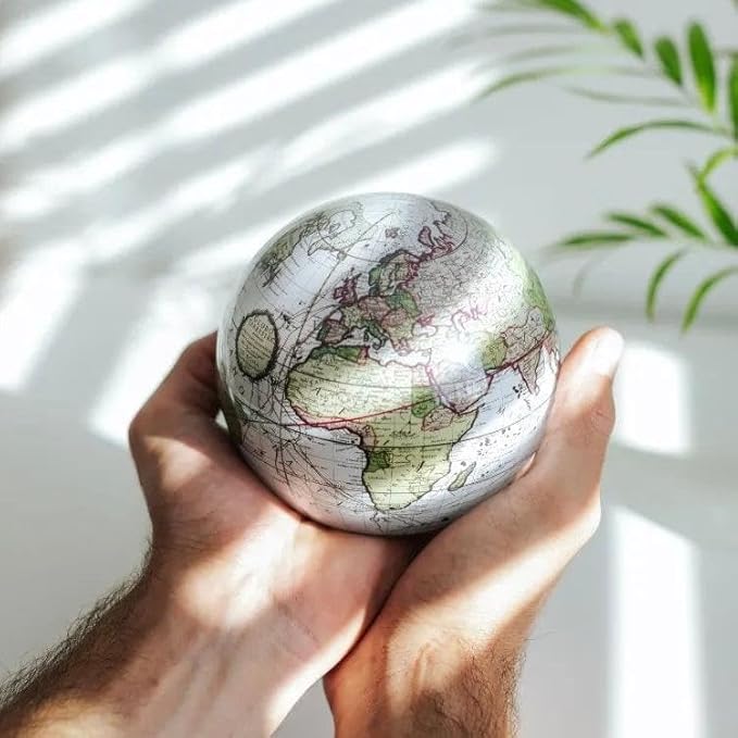 MOVA Globe – Antique Terrestrial White 4.5” | Solar-Powered Spinning Globe for Desk or Shelf | Vintage Map Decor | No Batteries or Cords