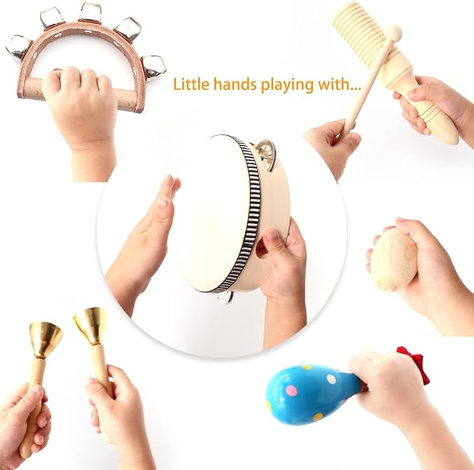 Wooden Musical Instruments Set for Children,Safe and Friendly Natural Materials,Kid's Music Enlightenment,Percussion Instrument Music Toys Kit for Preschool Education,Storage Bag