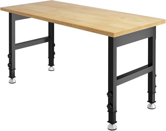 48" Adjustable Height Workbench, Heavy-Duty Work Table, Chipboard Top Wooden Workbench for Garage, Workshop, Office