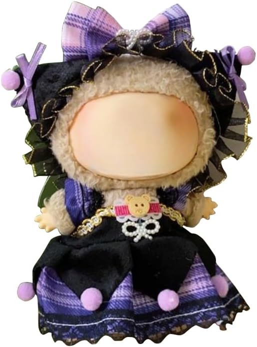 17cm Doll Clothes Set(No Doll), Hat & Overalls Set for 17cm Labubu Suit, Cute Cloth for Dress up Unique Style Dolls Outfit Stylish Clothes for Labubu (Lolita Dress)