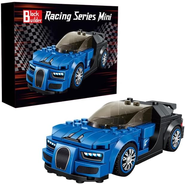 Block Builder Bugatti Racing Car Building Block Set (237 Pieces). Racing Car Building Blocks for Kids and Adults (Blue)