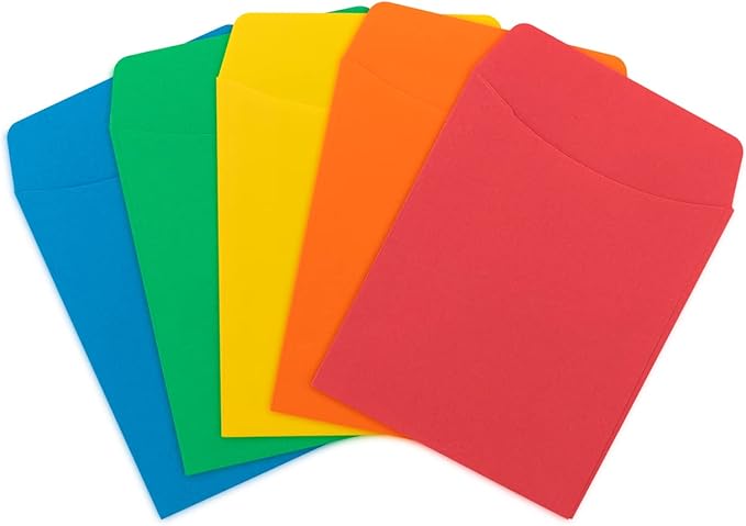 Hygloss 30 Library Card Pockets 3.5x5 Inch - Non-Adhesive Pocket Envelopes - 5 Assorted Colors - Classroom Envelope Pockets - Ideal for Organizing - Colorful Small Library Book Pocket
