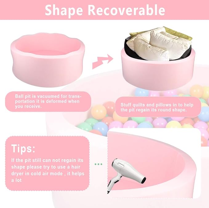 TRENDBOX Memory Foam Sponge Indoor Round Ball Pit (NO Balls) for Toddler Children (Light Pink)