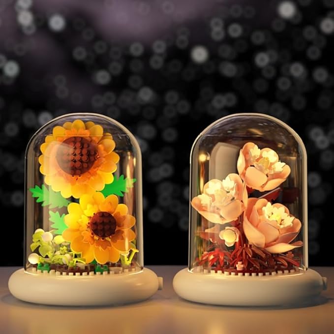 Mini Brick Flower Building Kit - 500PCS Micro Bricks with Light for Realistic Artificial Flowers, Gardenia,Rosa multiflora Thunb and Rose,Perfect for Home Decor and Gifts