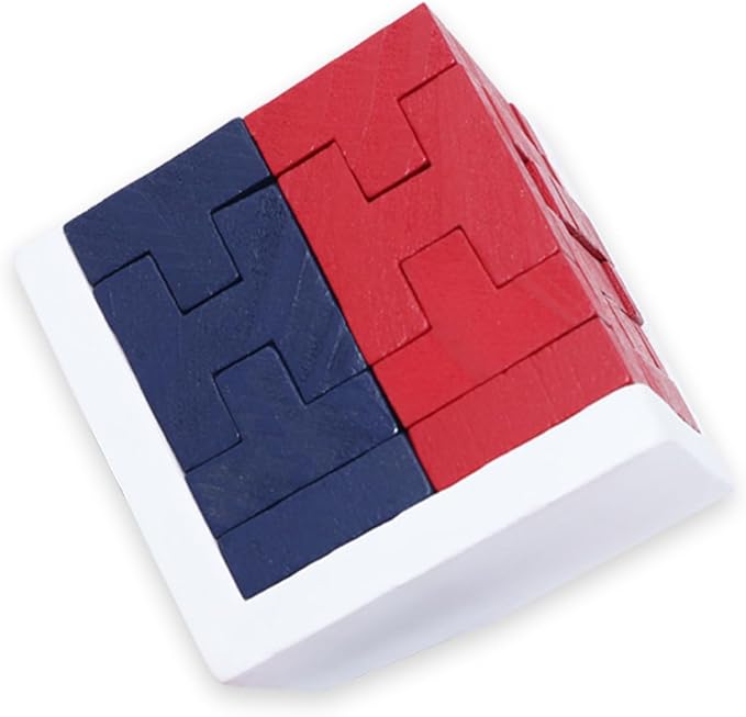Wooden Brain Teaser Puzzle Cube Easter Basket Stuffers Wooden Puzzles T-Shaped Jigsaw Logic Puzzle Educational Toy for Kids and Adults by AHYUAN (Red and Black)