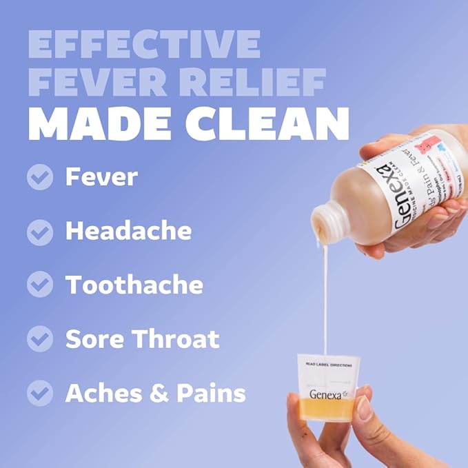 Genexa Kids' Clean Cough, Pain & Fever Acetaminophen Value 3-Pack, Dye Free, 0% Artificial Additives, Cough Care for Children, Fever & Pain Reliever, 12 fl oz (3 Bottles)