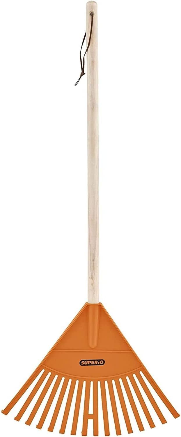 Pack of 3 Kids Rake with Hardwood Handle, Durable Plastic Head to Sweep Leaves in Lawn and Tidying Up The Garden, 34" (Orange)