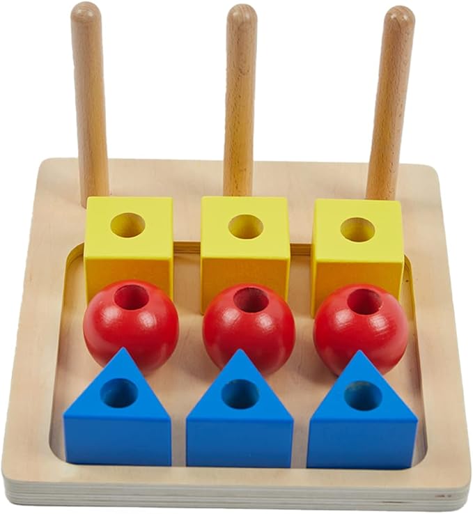 Adena Montessori Inspired Colored Solids on Dowels - Shape Sorting Toy Designed for 1-3 Years Old Toddlers
