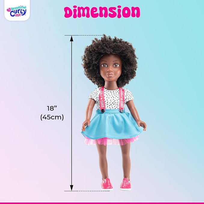 Bella 18-Inch Black Doll with Natural Curly Hair & Medium Brown Skin – African American Baby Doll for Girls Ages 3-9 Years Old - Includes Outfit & Affirmation Book – Perfect for Gift