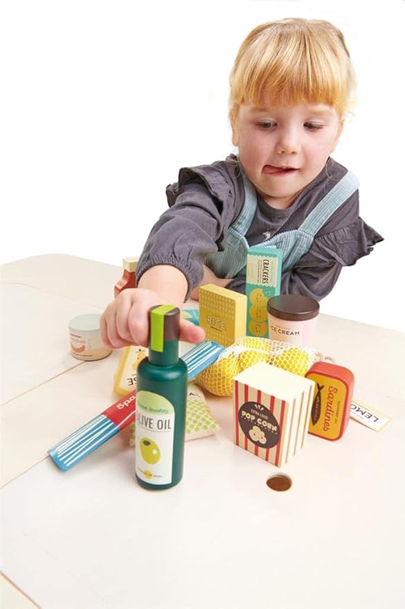 Tender Leaf Toys - Supermarket Grocery Set - 17 Pcs Wooden Pretend Play Food Pack for Supermarket Roleplay Shopping Game, Play Kitchen Accessories - Age 3+