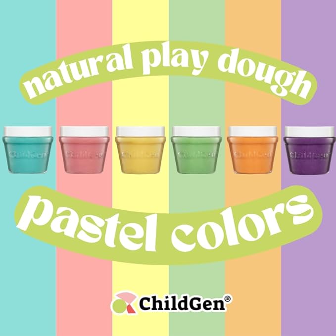 Natural Play Dough Set, Non-Toxic, Super Soft, Long Lasting Playdough, Modeling Dough, Kids Arts & Crafts, Preschool Toys (Pastel Colors), 6-Pack of 4.5-Ounce Cans