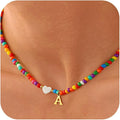 Colorful Initial Necklaces for Girls Women Kids - Teen Girls Gifts Trendy Beaded Initial Necklace Dainty Letter Gifts Choker Necklace for Girl Jewelry