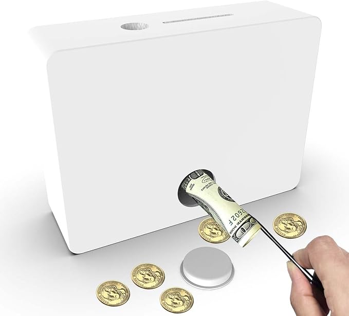 Piggy Bank for Adults Kids, Wooden Coin Bank for Boys and Girls, Cash Vault Money Saving Box with Counter $10000 $5000 $1000 Savings Challenge Money Box with Money Target and Numbers (White Color)