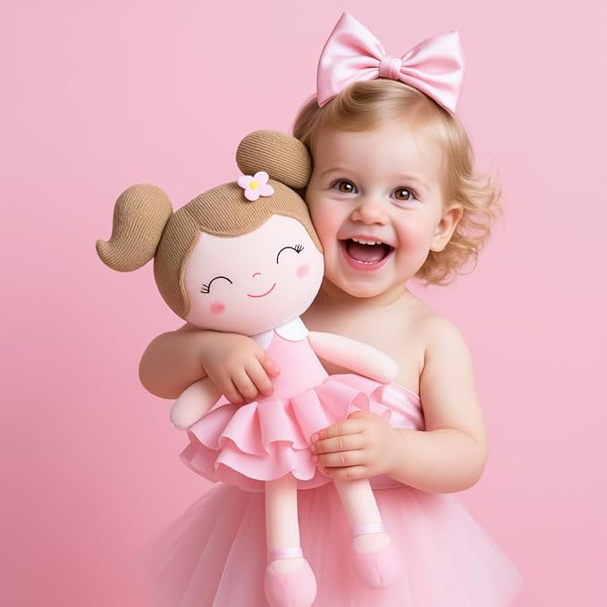 Gloveleya Princess Tutu Doll – First Baby Doll Gift for Girls, Soft Plush Doll in Pink Dress with Gift Bag, Perfect Birthday & Holiday Present, 14-Inch Keepsake Toy