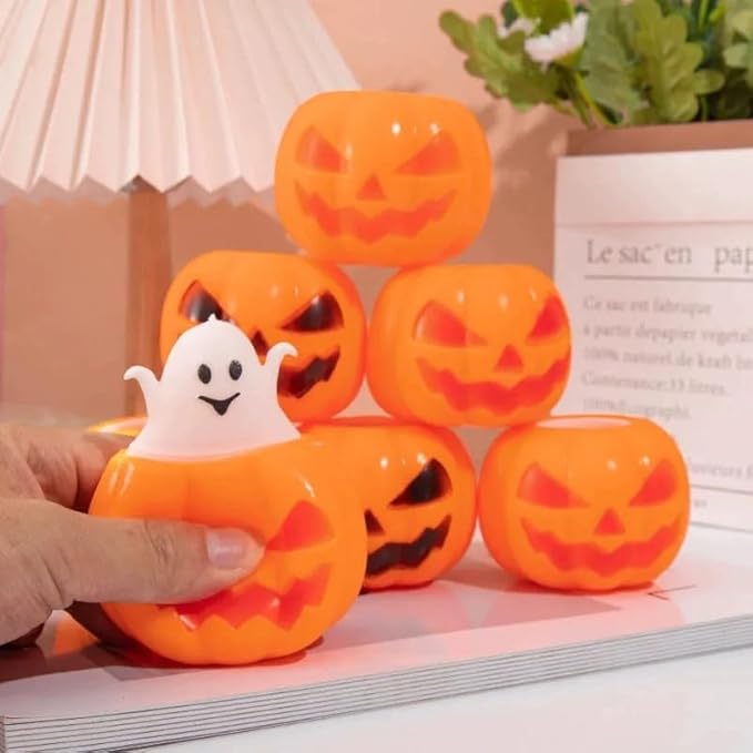 3 PCS Spooky Pumpkin Squeeze Toys - Halloween Fidget Toy for Stress Relief - Cute and Portable Squeeze Toy for Kids and Adults