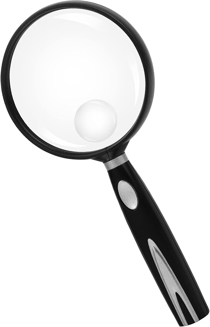 Feosky Handheld Reading Magnifier, 10X 30X Magnifier, 75mm Shatterproof Lens, Non-Slip Handle for Adults Close Work, Seniors Reading and Kids Nature Exploration, Hobby Observation(Silver)